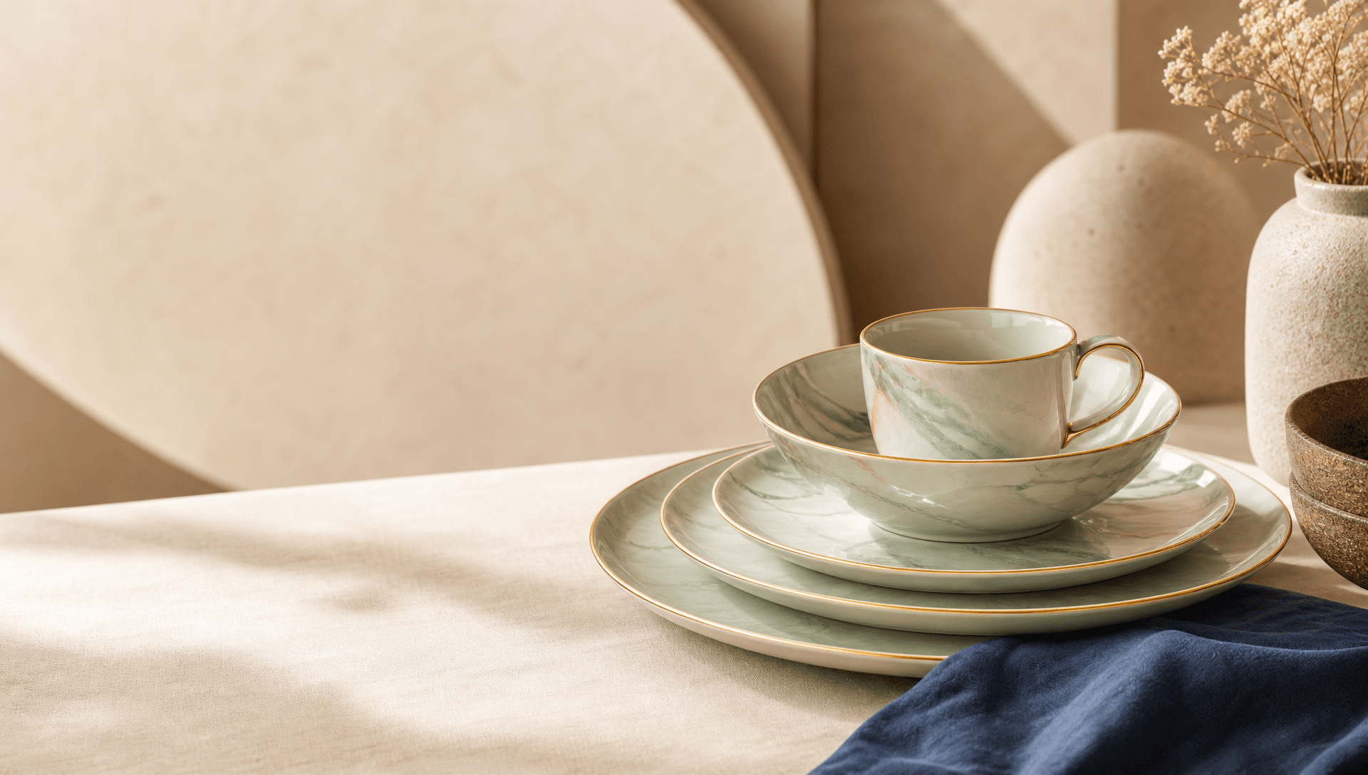 A celadon dinner setting by Eternal Ceramics