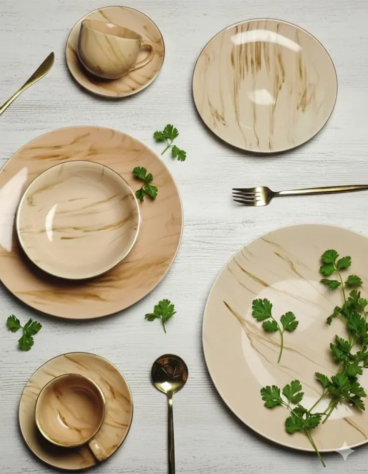 Sahara Marble With Gold Lining - 32 Pieces Dinner Set