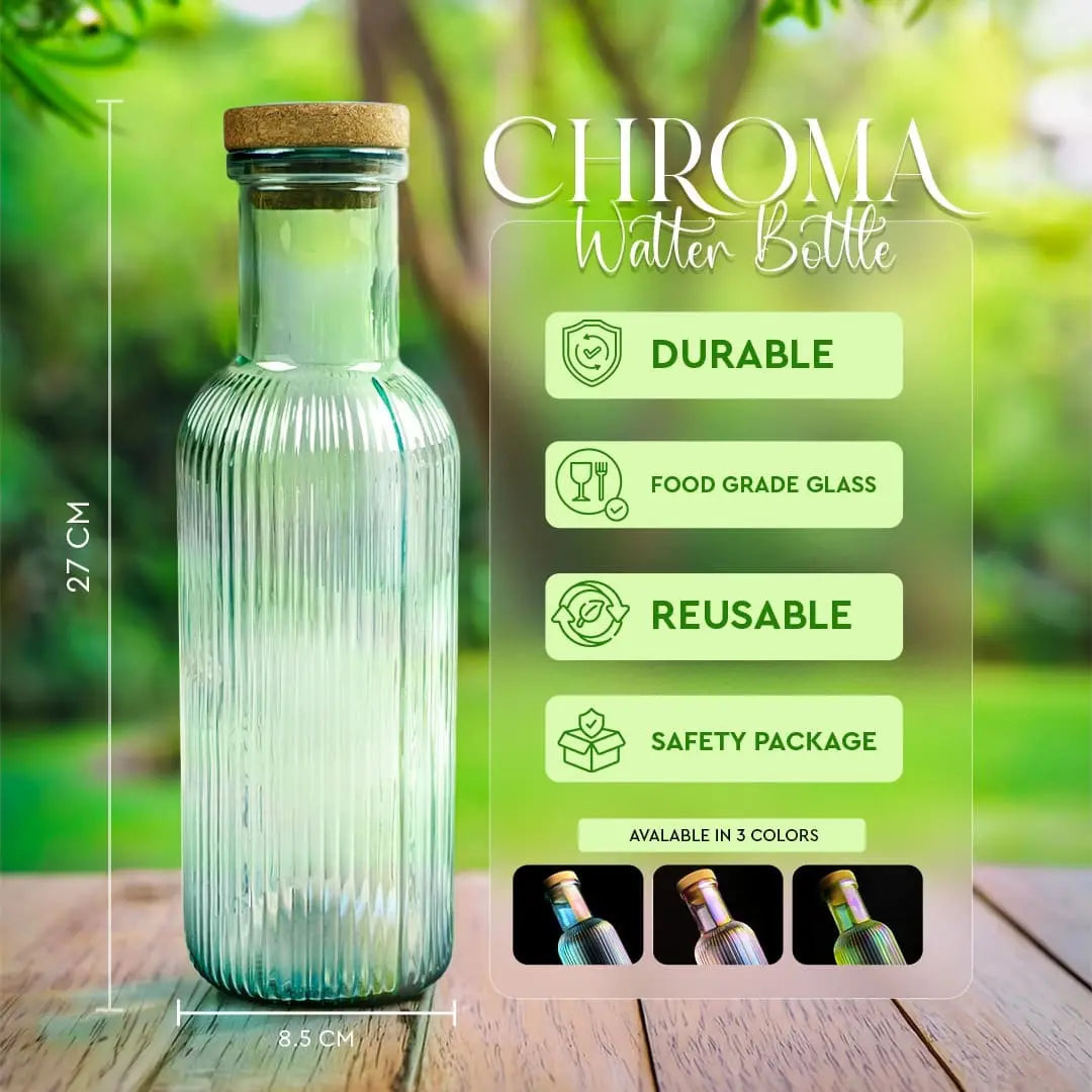 Colorful Glass Water Bottle - 1 Litre (Green)